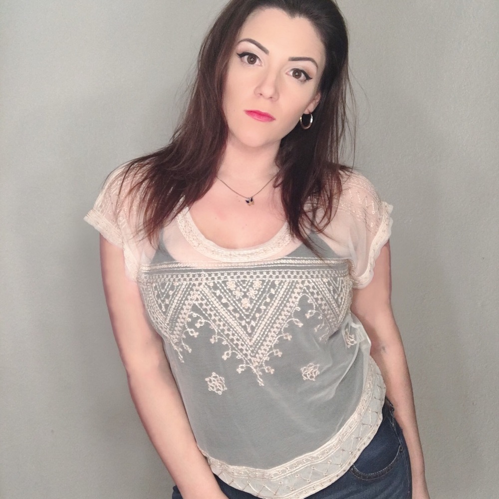 Free People Embroidered Mesh Blouse